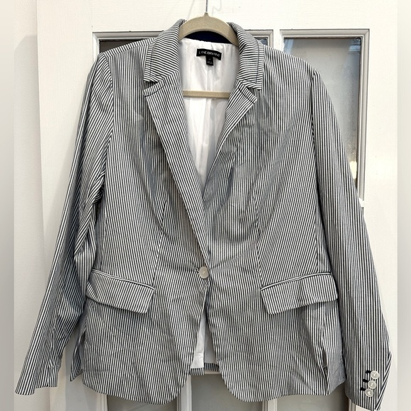 Lane Bryant Denim Blue and White Pinstripe Blazer Jacket Plus Size 16 Career - Picture 1 of 12